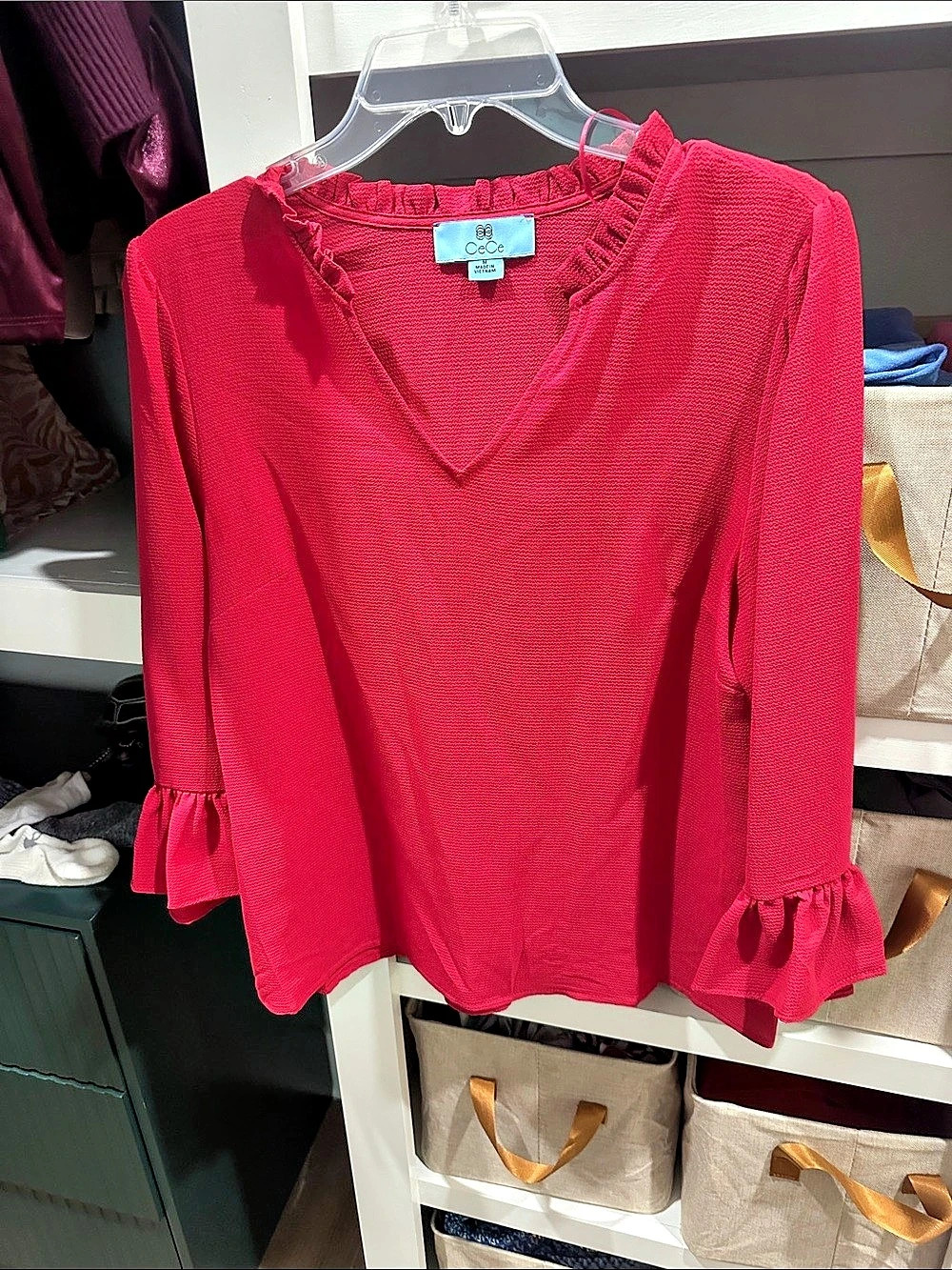 CeCe Ruffle Sleeve Blouse in Pink Size Medium